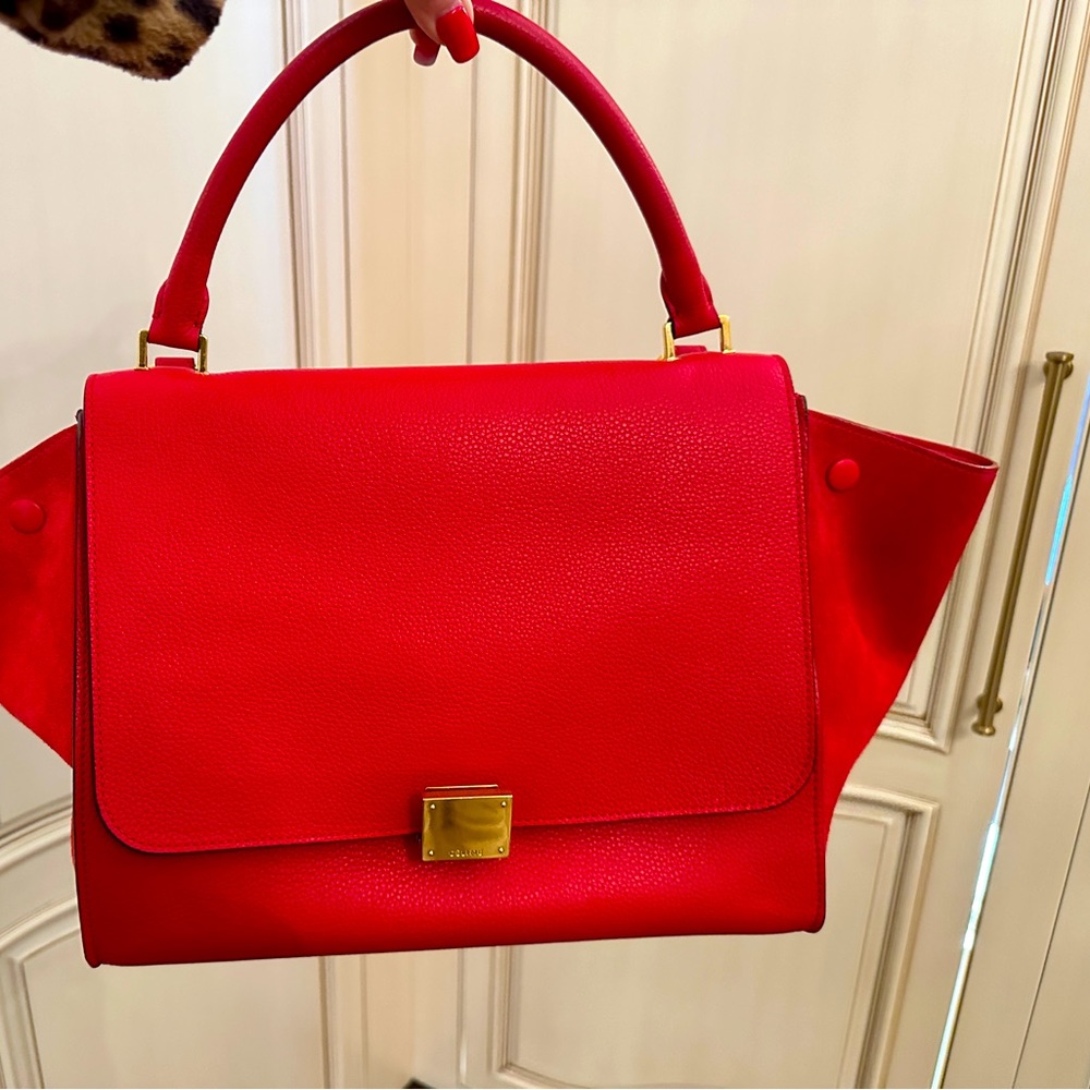 Large red Celine trapeze bag